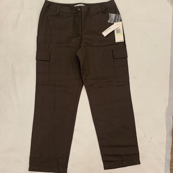 Kenneth Cole Size 4 Earth Brown Urban Edge Side Pockets Button Front Capri Pant - Picture 3 of 9